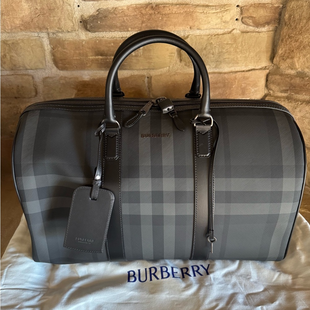 Burberry Black and Gray Check Duffel Bag
